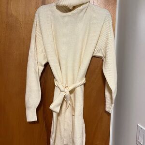 Cozy Cream Long Sleeve Belted Knit Dress
